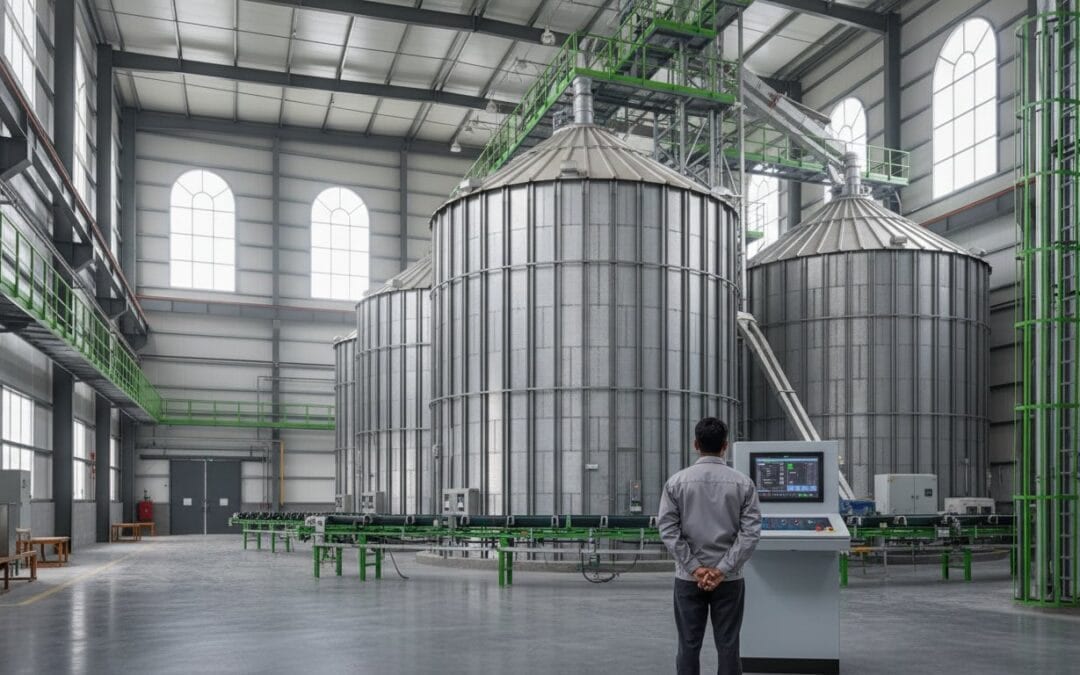Silos de grano en campo de una operación agroalimentaria de Monterrey atendida por Orkin