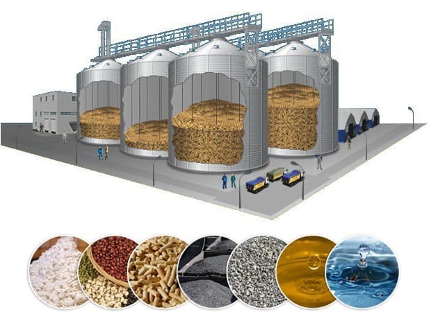 Silos metálicos de grano en una planta agroalimentaria de Monterrey atendida por Orkin